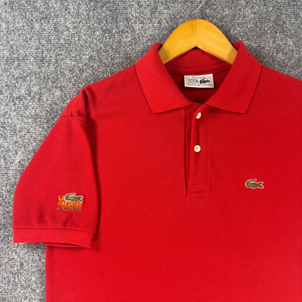 Lacoste Chemise Vintage Polo Shirt Mens XL Red Cotton Pique Short Sleeve France